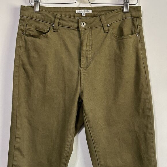 John Mark Cropped Jeans 10 Raw Split Hem Army Green Stretch Casual Pants 31x26 - Picture 3 of 8